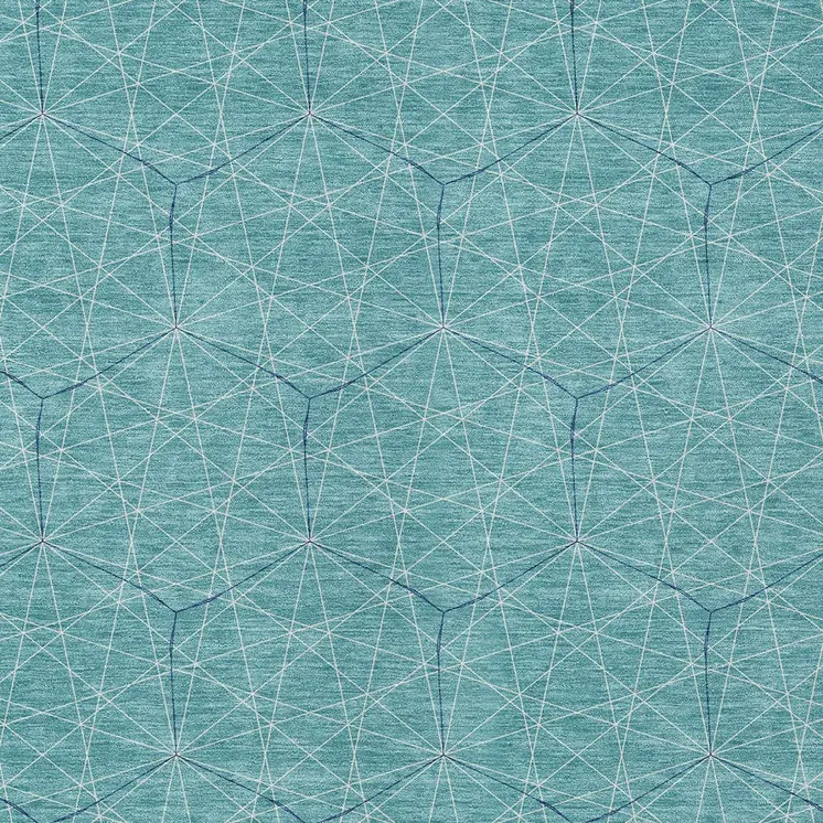 9' X 12' Teal Blue Black And Ivory Geometric Washable Indoor Outdoor Area Rug