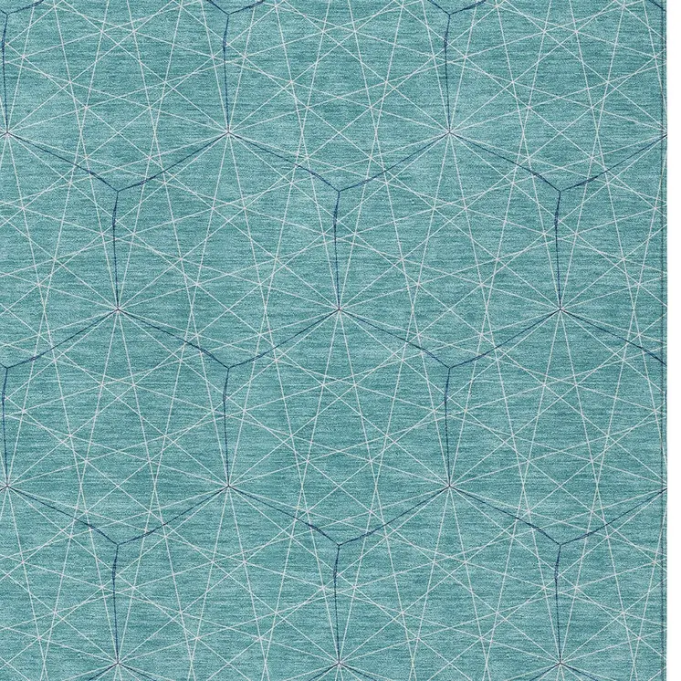 10' X 14' Teal Blue Black And Ivory Geometric Washable Indoor Outdoor Area Rug