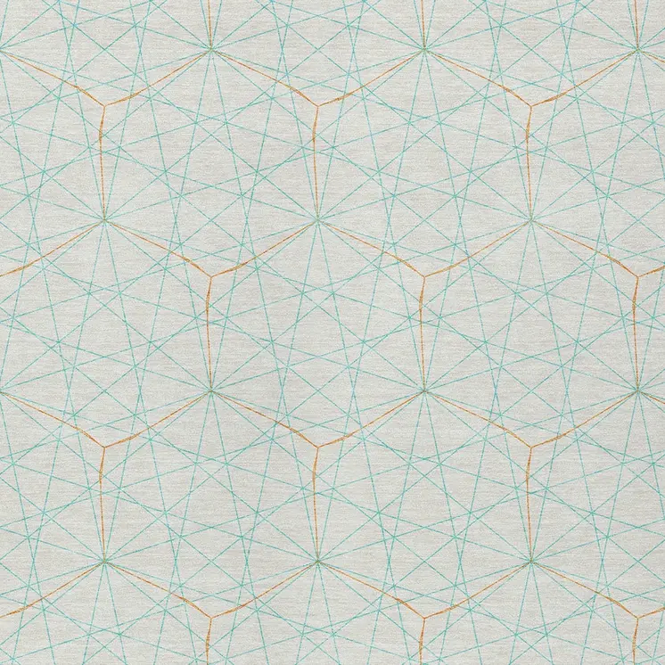 3' X 5' White Aqua And Copper Geometric Washable Indoor Outdoor Area Rug
