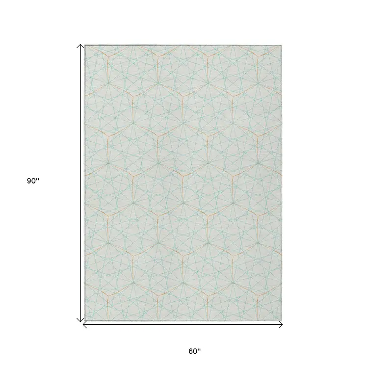5' X 8' White Aqua And Copper Geometric Washable Indoor Outdoor Area Rug