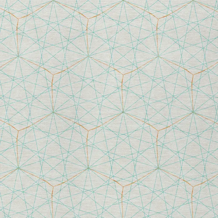 5' X 8' White Aqua And Copper Geometric Washable Indoor Outdoor Area Rug