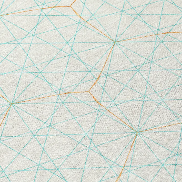 8' White Aqua And Copper Round Geometric Washable Indoor Outdoor Area Rug