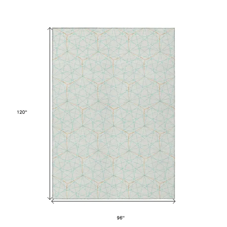 8' X 10' White Aqua And Copper Geometric Washable Indoor Outdoor Area Rug