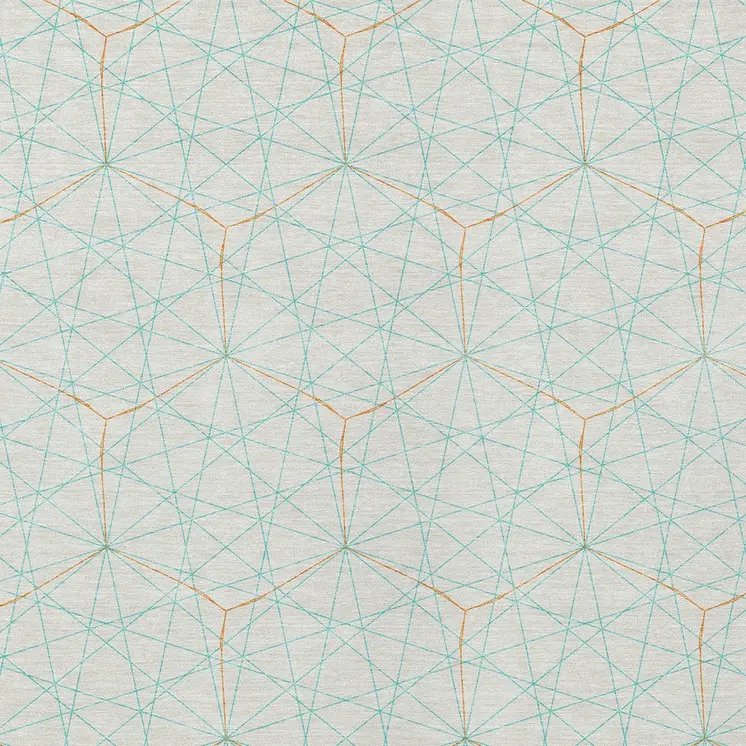8' X 10' White Aqua And Copper Geometric Washable Indoor Outdoor Area Rug