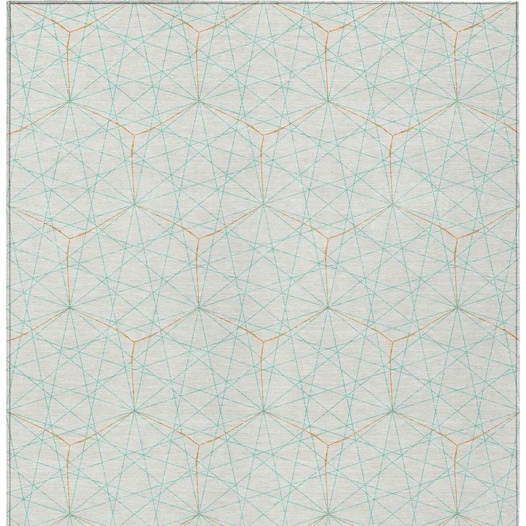 9' X 12' White Aqua And Copper Geometric Washable Indoor Outdoor Area Rug