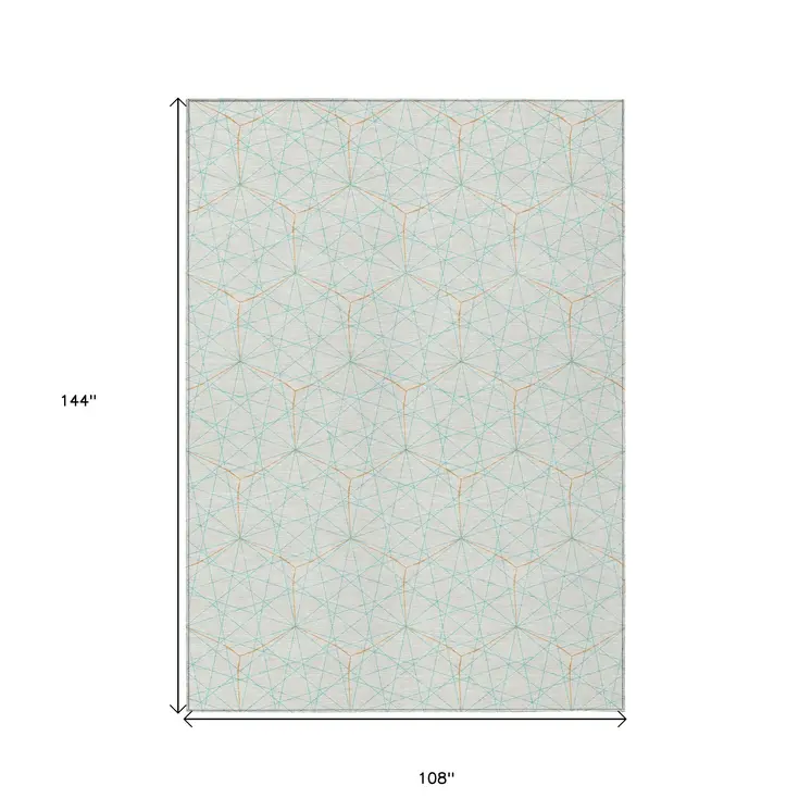 9' X 12' White Aqua And Copper Geometric Washable Indoor Outdoor Area Rug