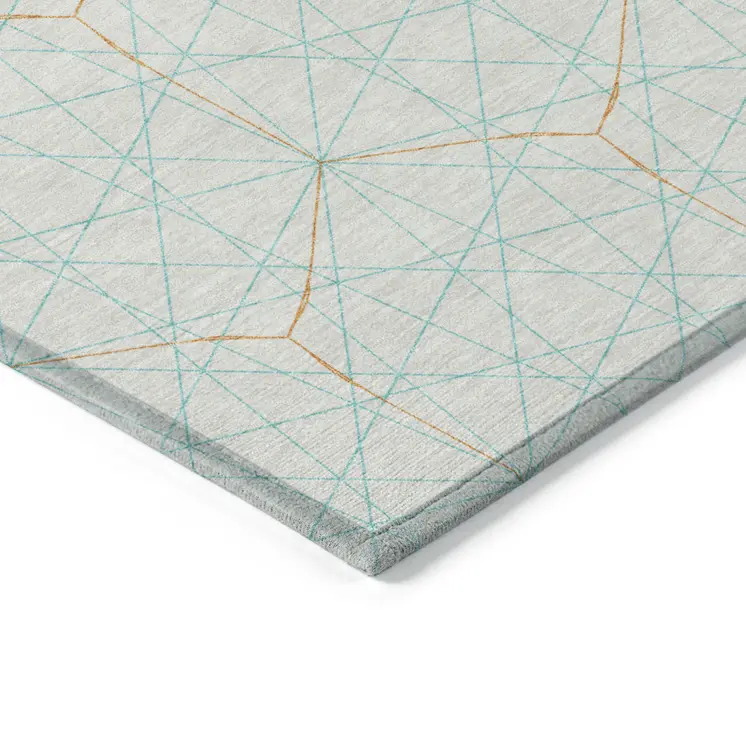 10' X 14' White Aqua And Copper Geometric Washable Indoor Outdoor Area Rug