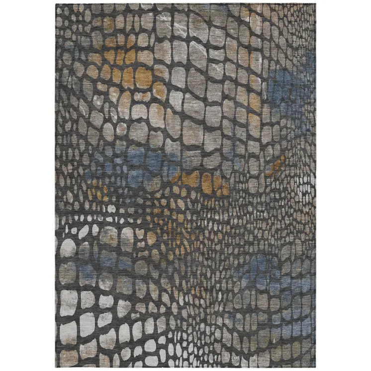 3' X 5' Charcoal Brown And Copper Abstract Washable Indoor Outdoor Area Rug