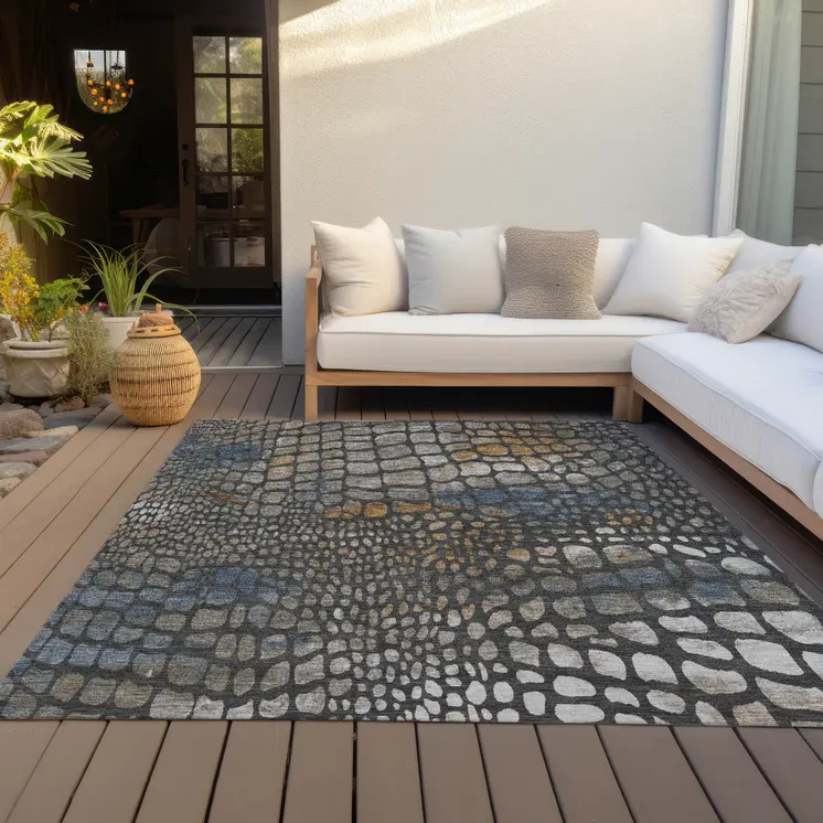 3' X 5' Charcoal Brown And Copper Abstract Washable Indoor Outdoor Area Rug