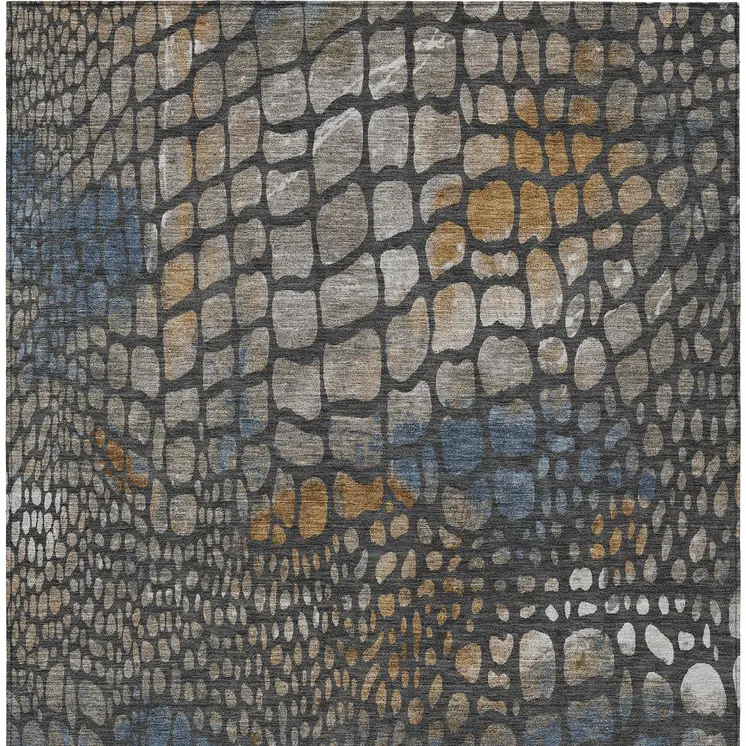 3' X 5' Charcoal Brown And Copper Abstract Washable Indoor Outdoor Area Rug