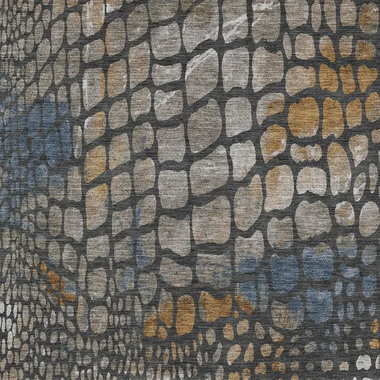 5' X 8' Charcoal Brown And Copper Abstract Washable Indoor Outdoor Area Rug