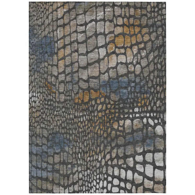8' X 10' Charcoal Brown And Copper Abstract Washable Indoor Outdoor Area Rug
