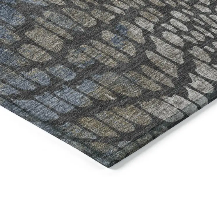8' X 10' Charcoal Brown And Copper Abstract Washable Indoor Outdoor Area Rug
