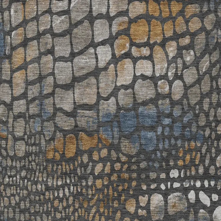 8' X 10' Charcoal Brown And Copper Abstract Washable Indoor Outdoor Area Rug