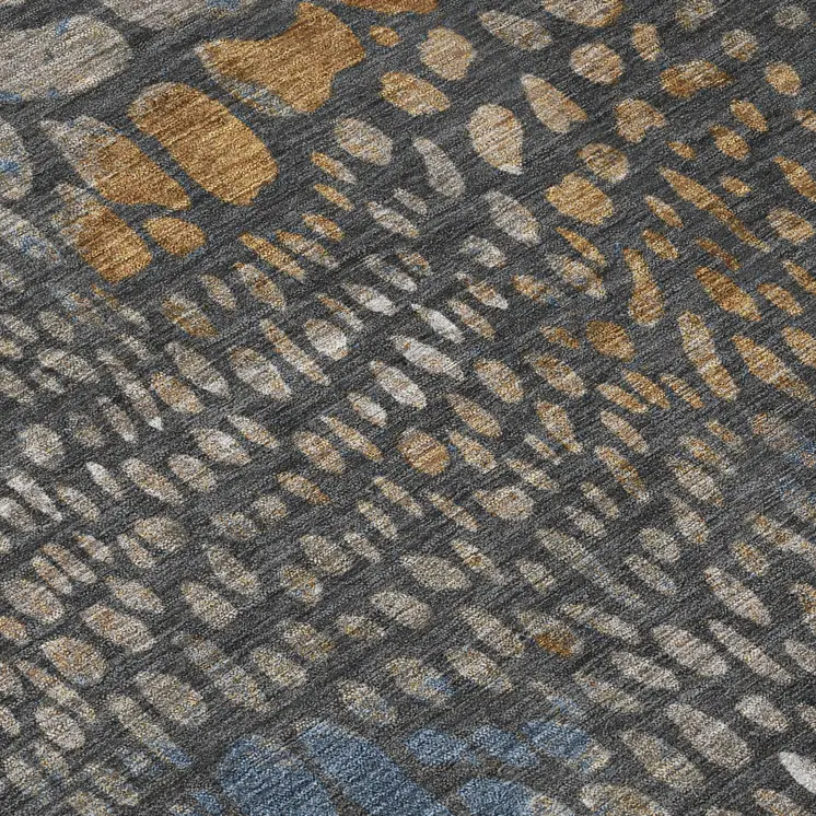 8' X 10' Charcoal Brown And Copper Abstract Washable Indoor Outdoor Area Rug