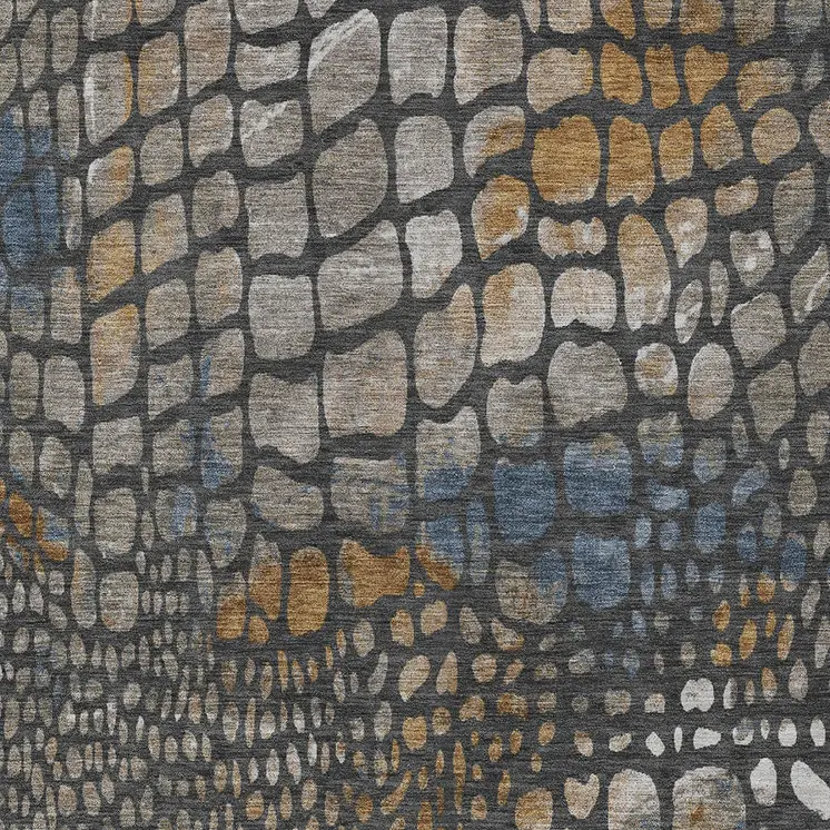 10' X 14' Charcoal Brown And Copper Abstract Washable Indoor Outdoor Area Rug