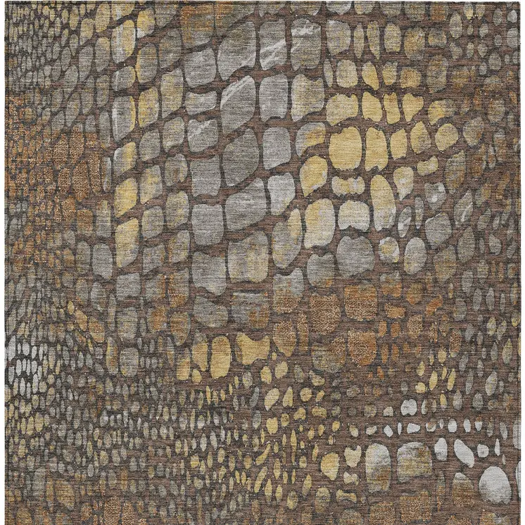 3' X 5' Chocolate Beige And Copper Abstract Washable Indoor Outdoor Area Rug