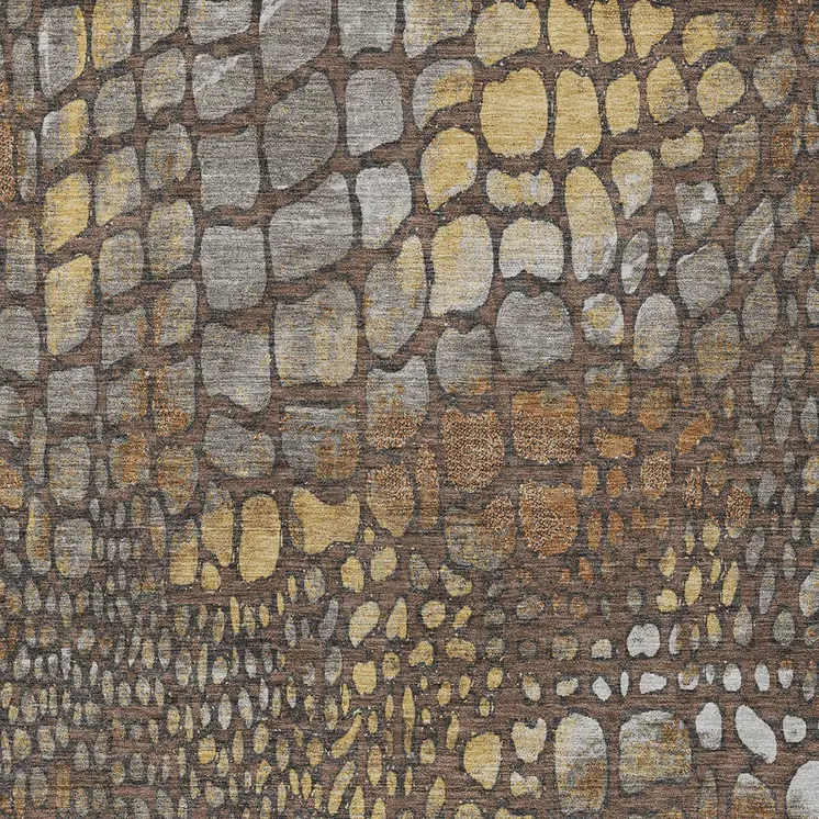 3' X 5' Chocolate Beige And Copper Abstract Washable Indoor Outdoor Area Rug