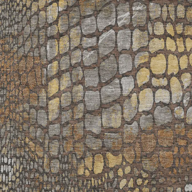 8' X 10' Chocolate Beige And Copper Abstract Washable Indoor Outdoor Area Rug