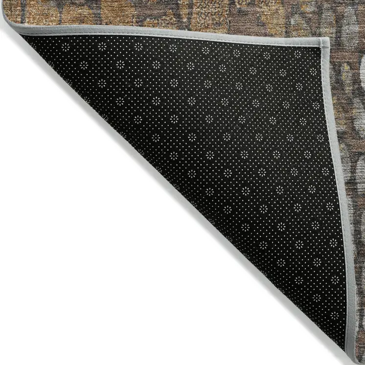 9' X 12' Chocolate Beige And Copper Abstract Washable Indoor Outdoor Area Rug