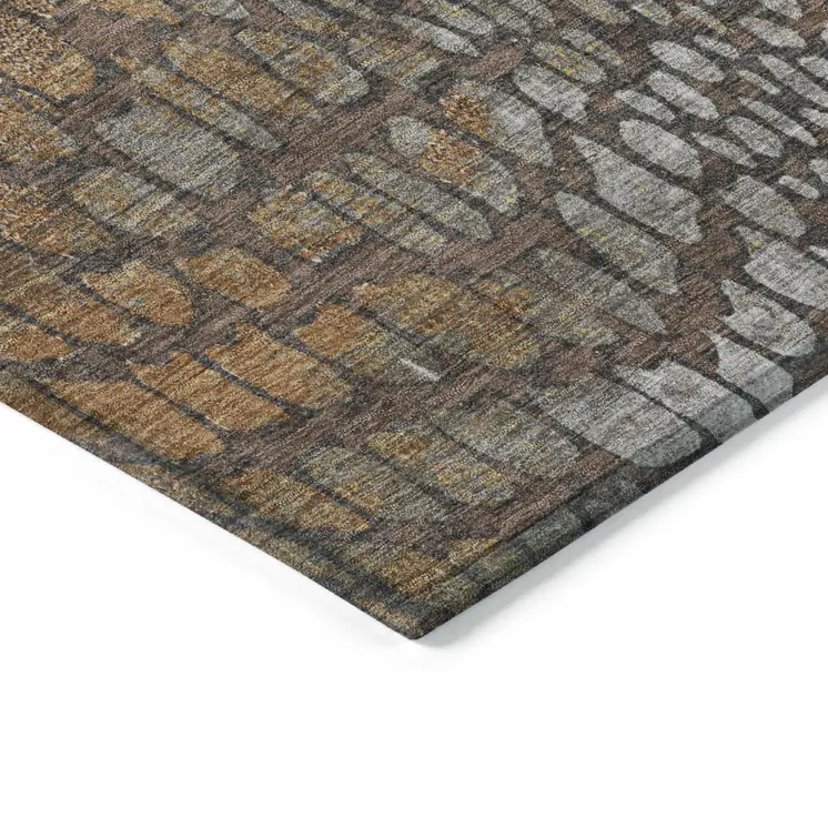 9' X 12' Chocolate Beige And Copper Abstract Washable Indoor Outdoor Area Rug
