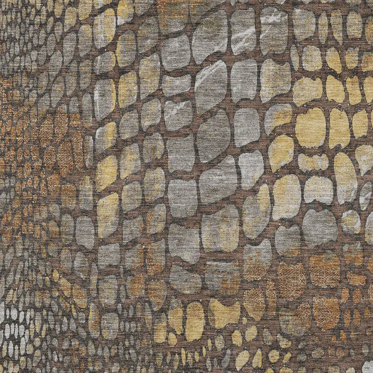 9' X 12' Chocolate Beige And Copper Abstract Washable Indoor Outdoor Area Rug