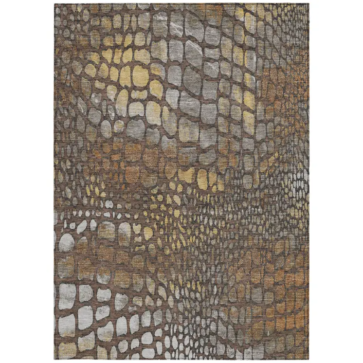 10' X 14' Chocolate Beige And Copper Abstract Washable Indoor Outdoor Area Rug