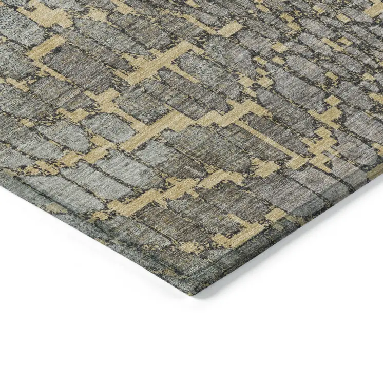 5' X 8' Gold And Gray Abstract Washable Indoor Outdoor Area Rug