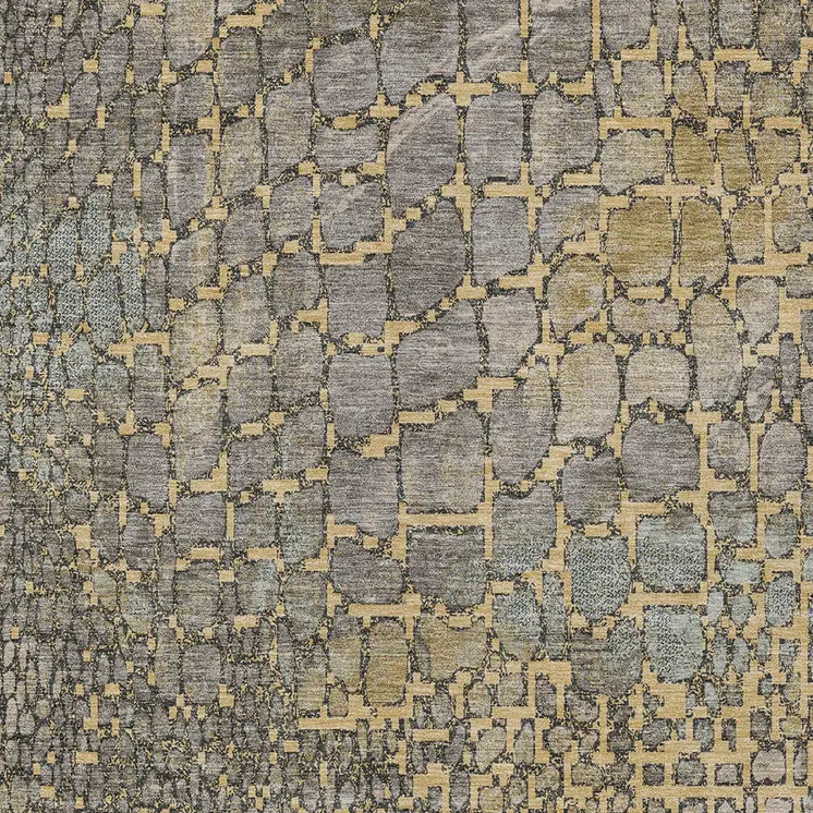 5' X 8' Gold And Gray Abstract Washable Indoor Outdoor Area Rug
