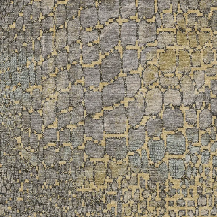 10' X 14' Gold And Gray Abstract Washable Indoor Outdoor Area Rug