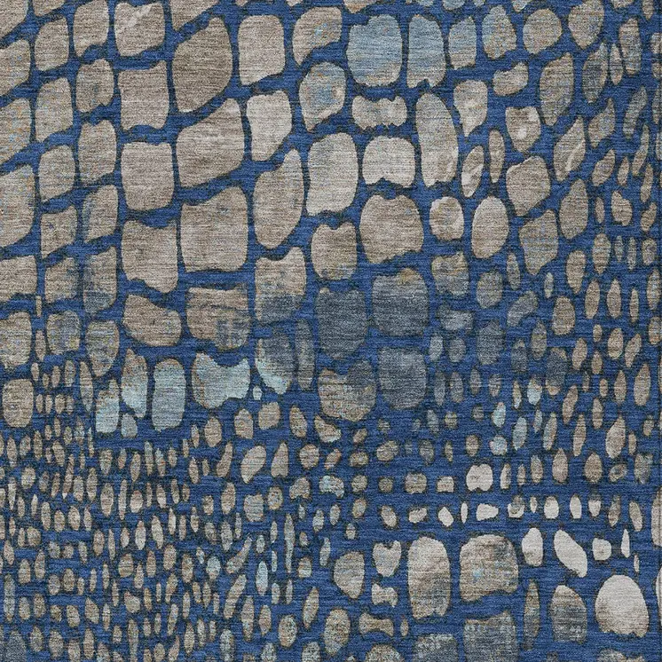 9' X 12' Navy Blue Gray And Brown Abstract Washable Indoor Outdoor Area Rug
