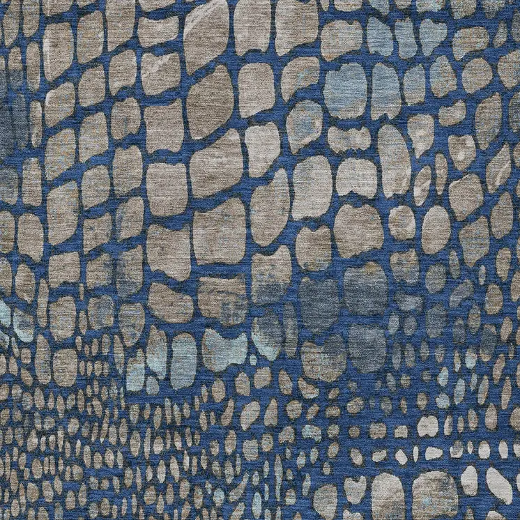 10' X 14' Navy Blue Gray And Brown Abstract Washable Indoor Outdoor Area Rug