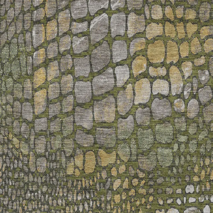 3' X 5' Olive Green Brown And Gold Abstract Washable Indoor Outdoor Area Rug