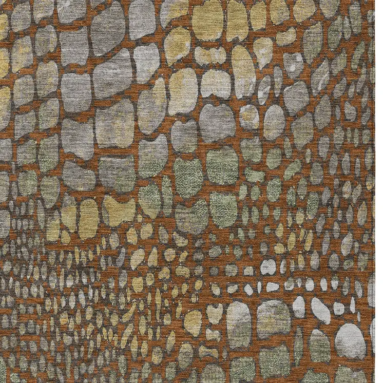 3' X 5' Copper Gold And Brown Abstract Washable Indoor Outdoor Area Rug