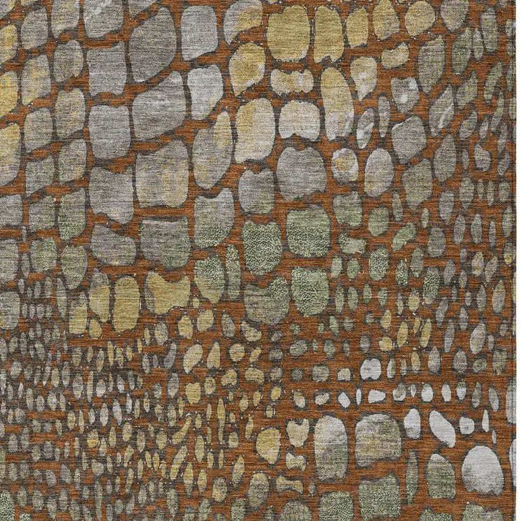 8' X 10' Copper Gold And Brown Abstract Washable Indoor Outdoor Area Rug