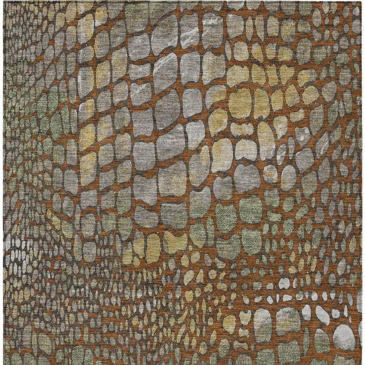 10' X 14' Copper Gold And Brown Abstract Washable Indoor Outdoor Area Rug