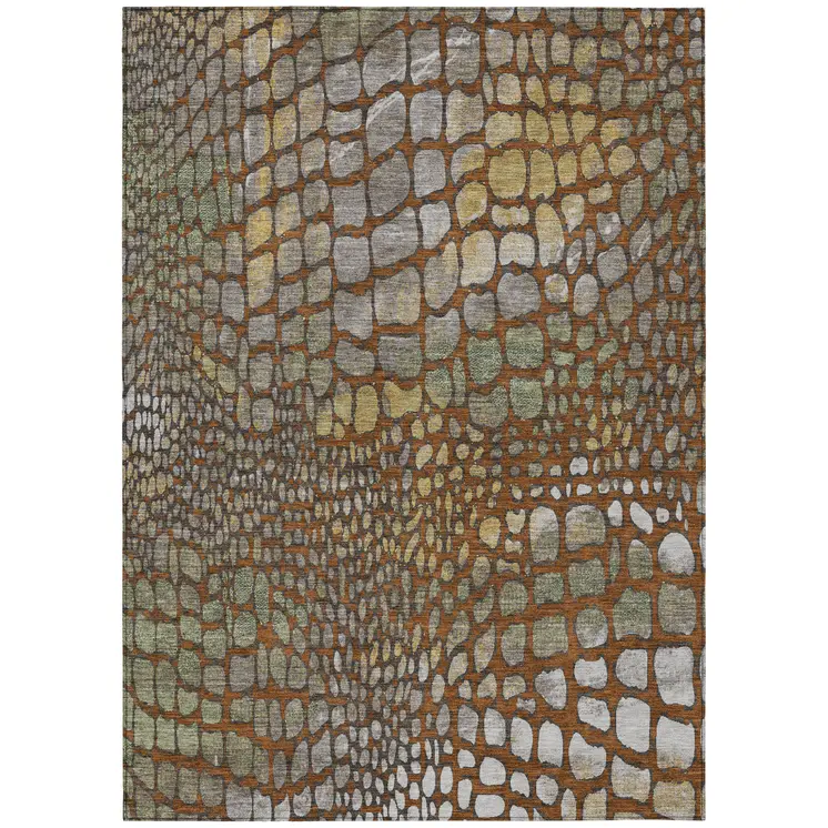 10' X 14' Copper Gold And Brown Abstract Washable Indoor Outdoor Area Rug