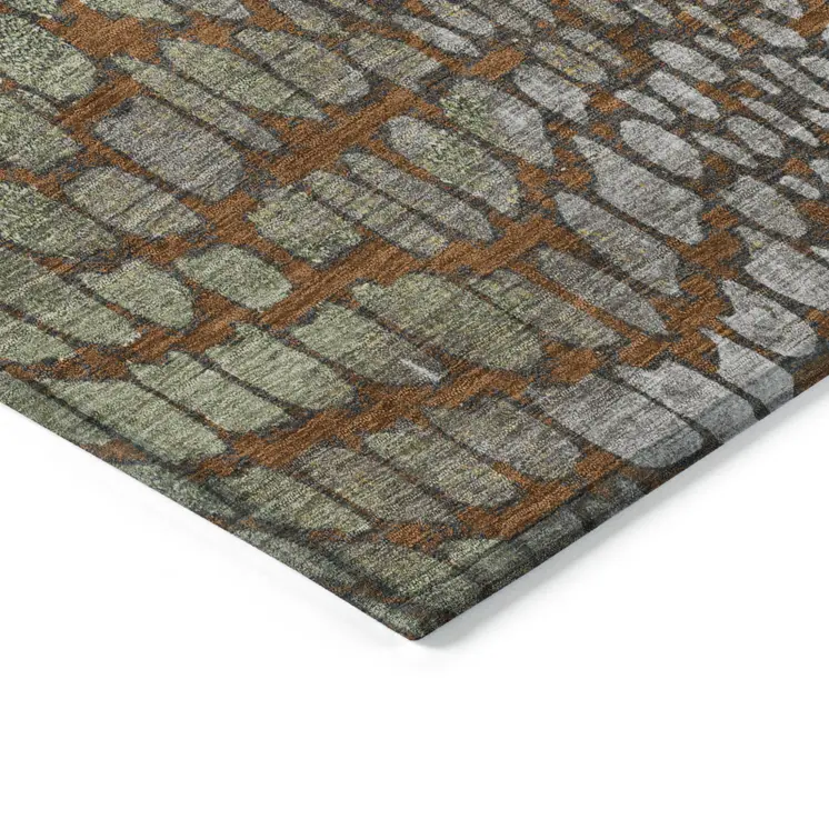 10' X 14' Copper Gold And Brown Abstract Washable Indoor Outdoor Area Rug