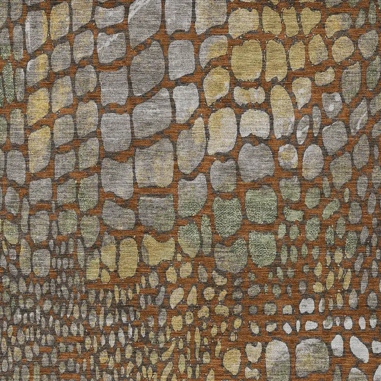 10' X 14' Copper Gold And Brown Abstract Washable Indoor Outdoor Area Rug