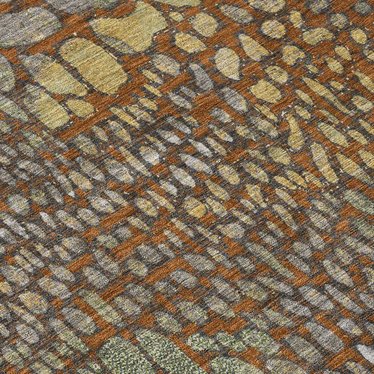 10' X 14' Copper Gold And Brown Abstract Washable Indoor Outdoor Area Rug