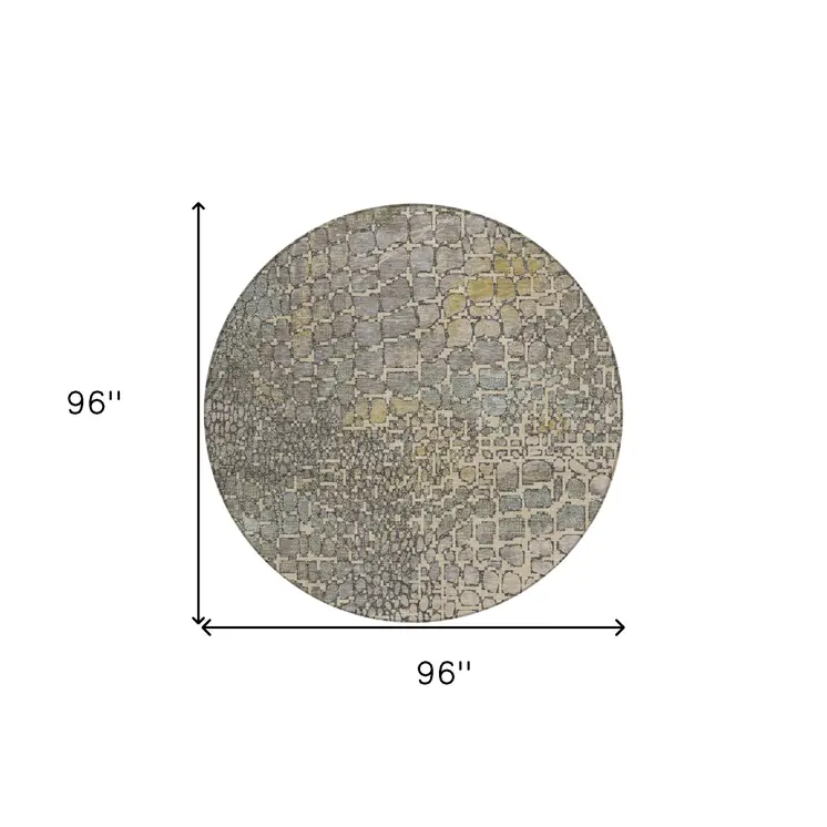 8' Ivory Gray And Black Round Abstract Washable Indoor Outdoor Area Rug