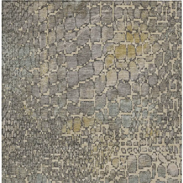 8' X 10' Ivory Gray And Black Abstract Washable Indoor Outdoor Area Rug