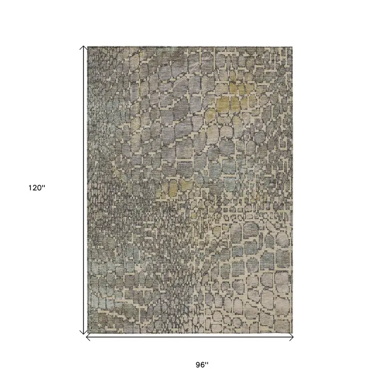 8' X 10' Ivory Gray And Black Abstract Washable Indoor Outdoor Area Rug