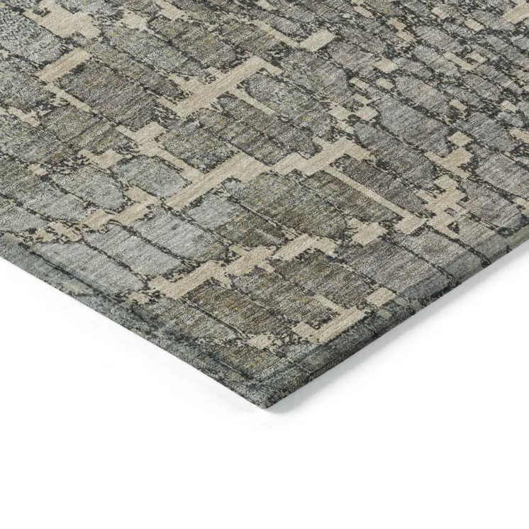 9' X 12' Ivory Gray And Black Abstract Washable Indoor Outdoor Area Rug