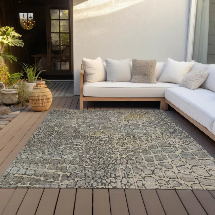 10' X 14' Ivory Gray And Black Abstract Washable Indoor Outdoor Area Rug