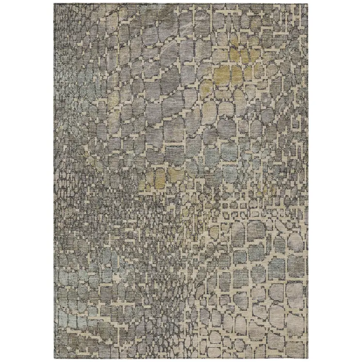 10' X 14' Ivory Gray And Black Abstract Washable Indoor Outdoor Area Rug