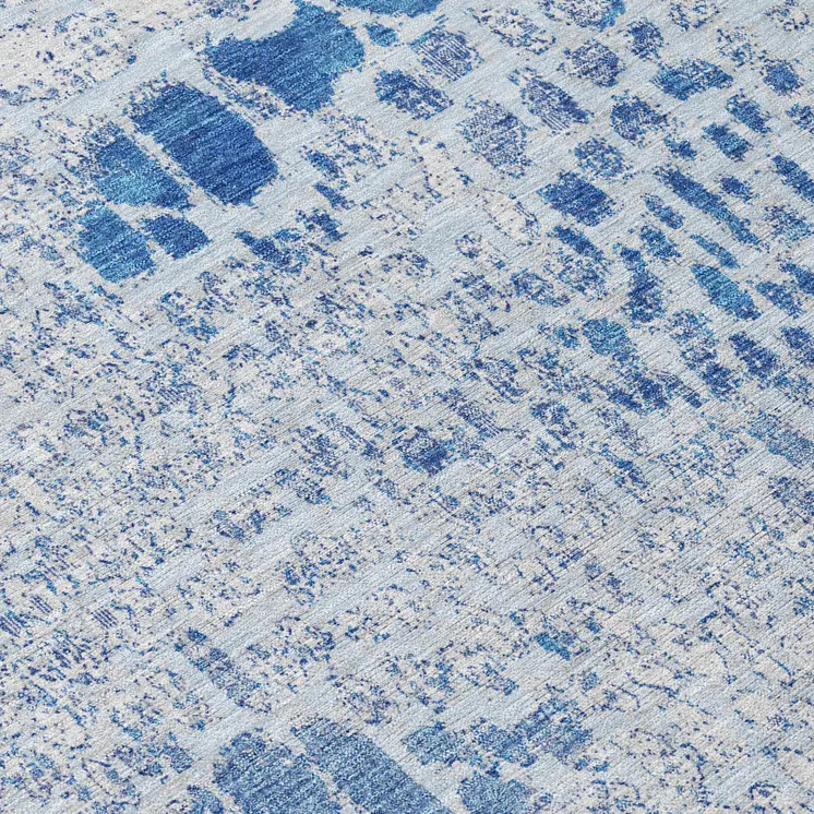 8' Sky Blue And Ivory Round Abstract Washable Indoor Outdoor Area Rug