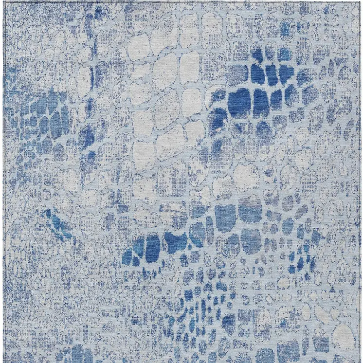 8' X 10' Sky Blue And Ivory Abstract Washable Indoor Outdoor Area Rug