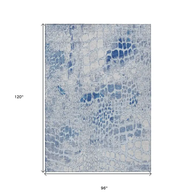8' X 10' Sky Blue And Ivory Abstract Washable Indoor Outdoor Area Rug