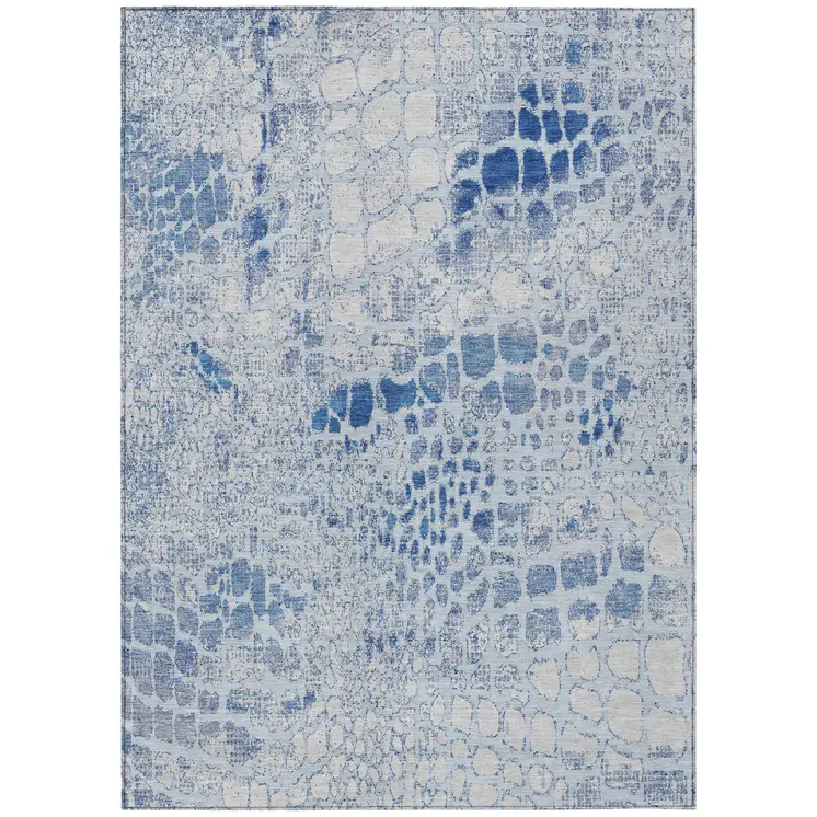8' X 10' Sky Blue And Ivory Abstract Washable Indoor Outdoor Area Rug